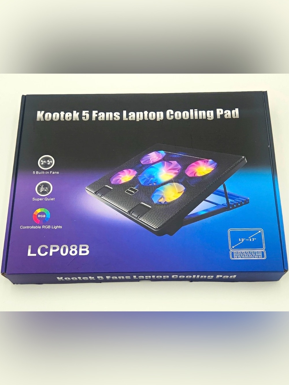 Kootek Laptop Cooling Pad Black 5-Fan RGB Lights LCP08B for 12-17 inches Laptop